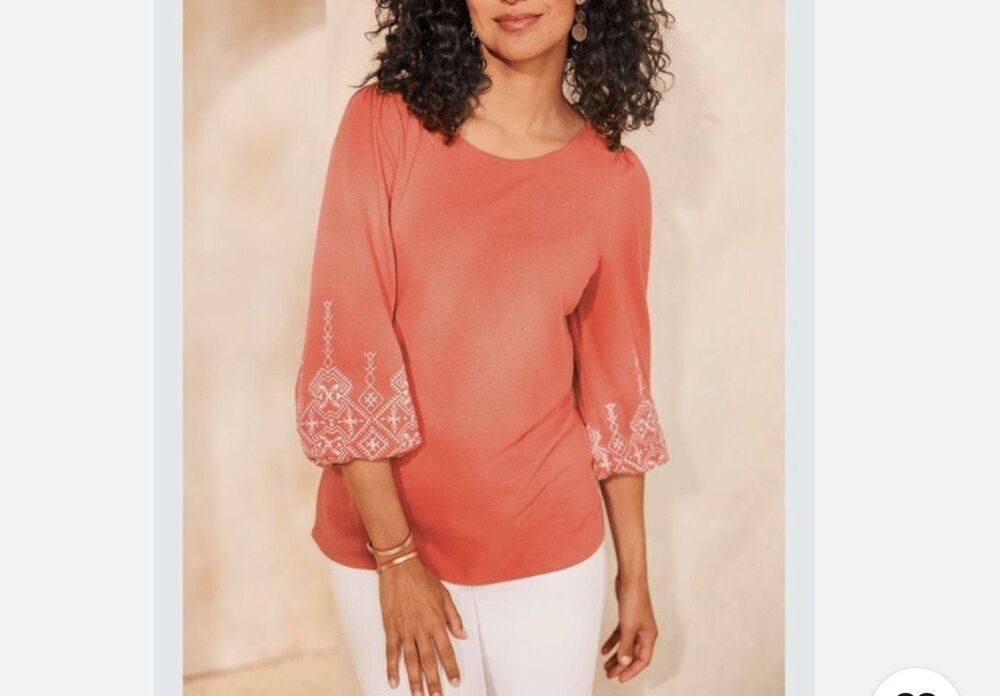Soft Surroundings $108 Parisian Poet Embroidered Puff Sleeve Top Womens petite X